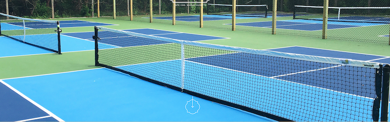 Pickleball courts in blue and green pickleball on vacation
