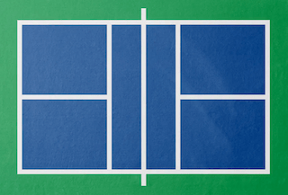 Pickleball court graphic in blue and green
