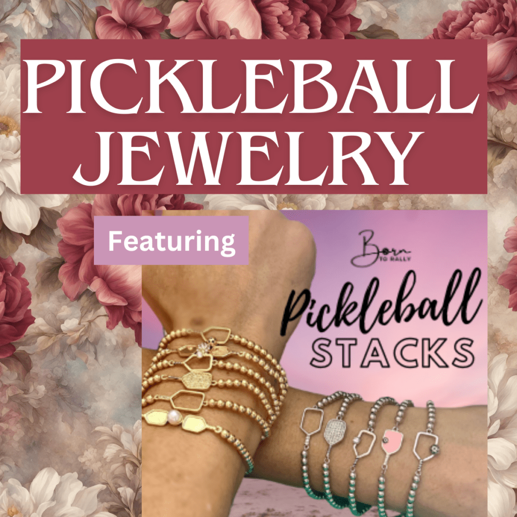 pickleball jewelry image featuring born to rally pickleball bracelets