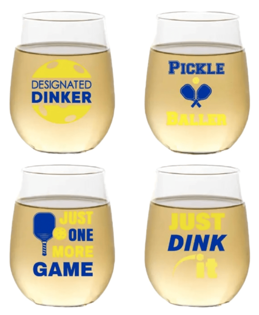dink and drink pickleball cocktails stemless shatterproof wine glasses