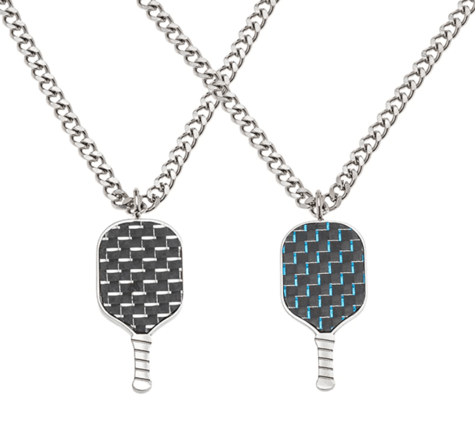 Men's Pickleball Stainless Steel Carbon Fiber Necklace