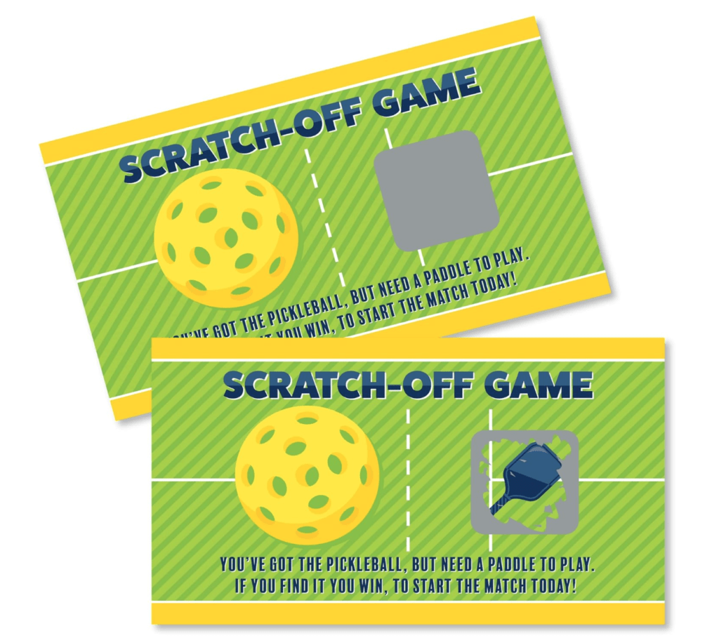 Pickleball Scratch-Off Game Cards for pickleball parties