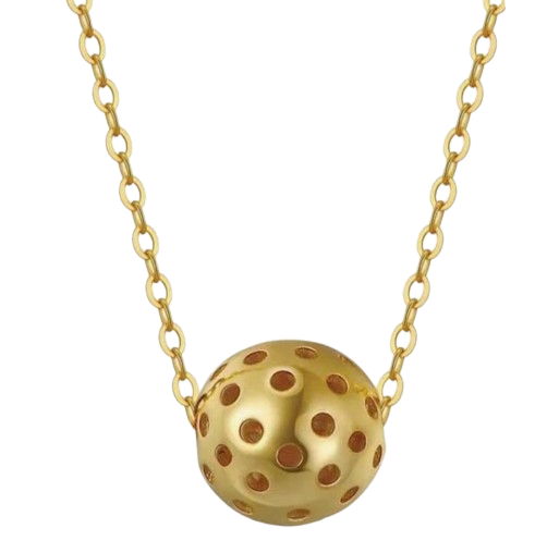 Pickleball Gold Ball Pendant with Gold Plated Sterling Silver Chain- 18k Gold Necklace for Women | Gift for Her, Birthday, Valentine's day and Wedding Anniversary