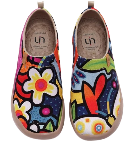 UIN Women's Slip On Sneakers Casual Loafers Knitted Art Painted Comfort Soft Walking Shoes