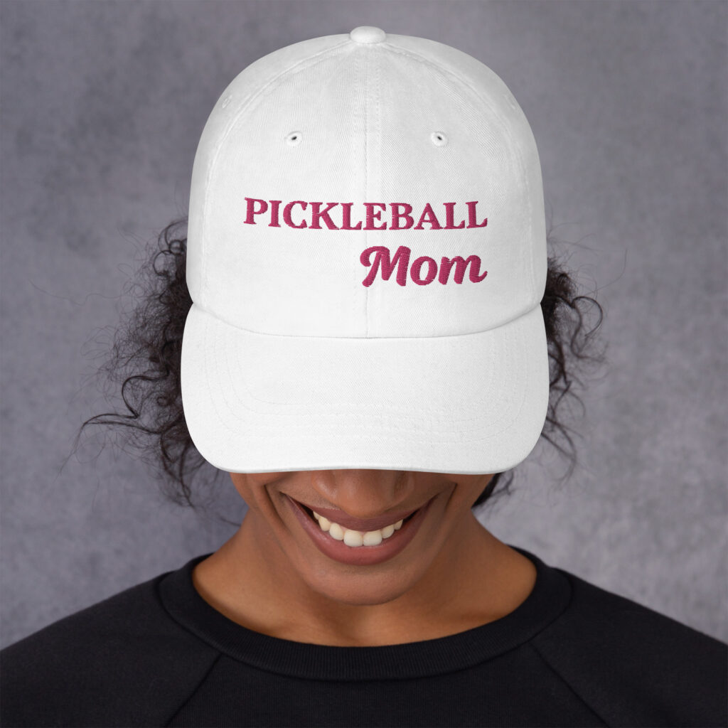 Happy People Pickleball Pickleball Mom hat in white with pink embroidery