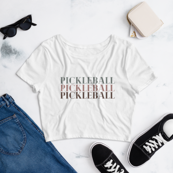 Pickleball, Pickleball, Pickleball Cropped T-Shirt in white by Happy People Pickleball