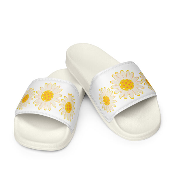 women's pickleball shoe slides in white with pickleball daisy's
