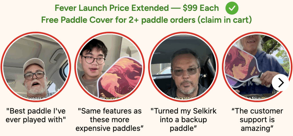 Friday Fever Pickleball Paddles Customer Reviews from website https://www.fridaypickle.com/HAPPYPEOPLE