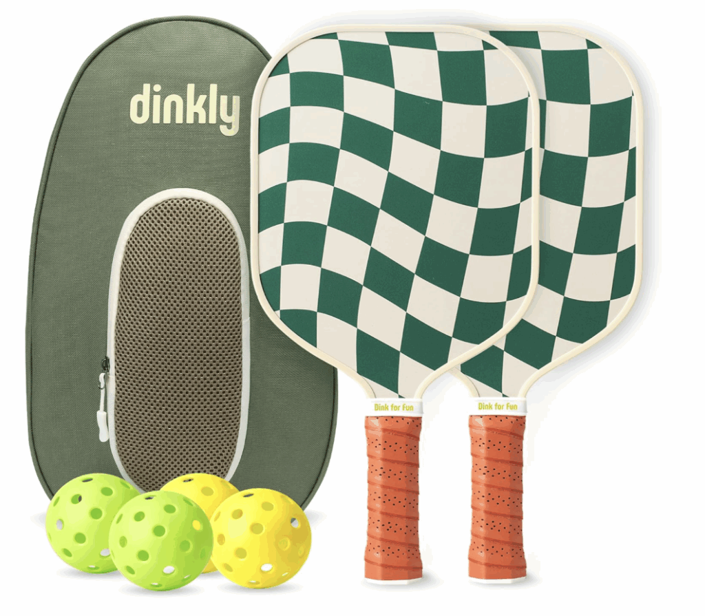 cute pickleball paddles in a green checkered wave
