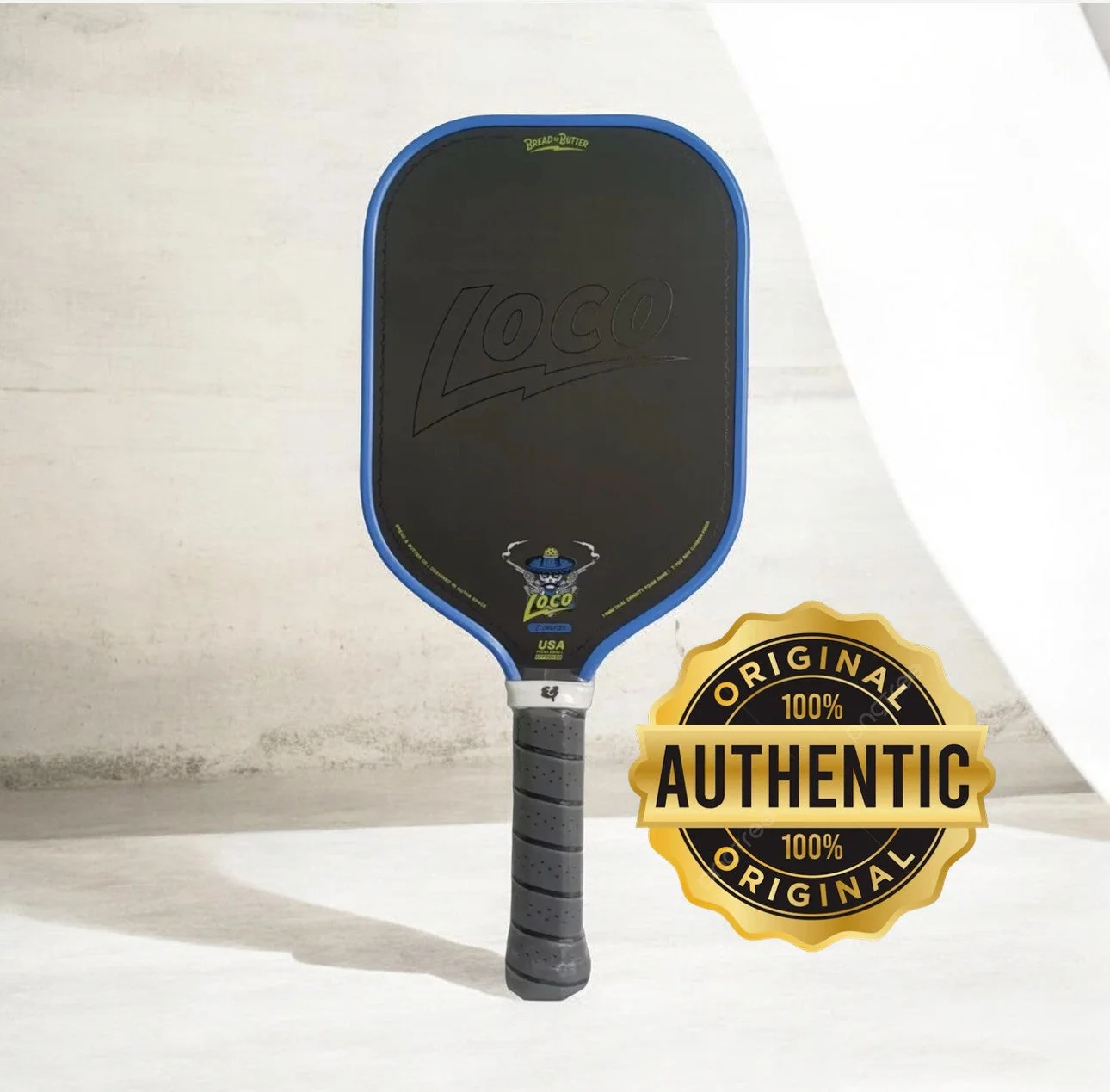 Bread & Butter Loco elongated pickleball paddle and cover in Azul Blue